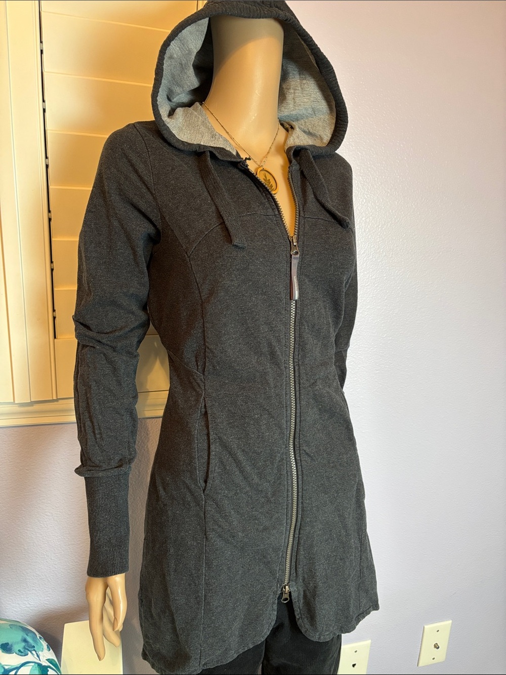 Mondetta Charcoal Hooded Extra Long Zip Sweatshirt